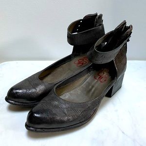 AS98 Black Geometric Heel with ankle strap. Size 40.